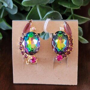 Juliana Watermelon Ruby and Amethyst Glass Rhinestone Clip Earrings